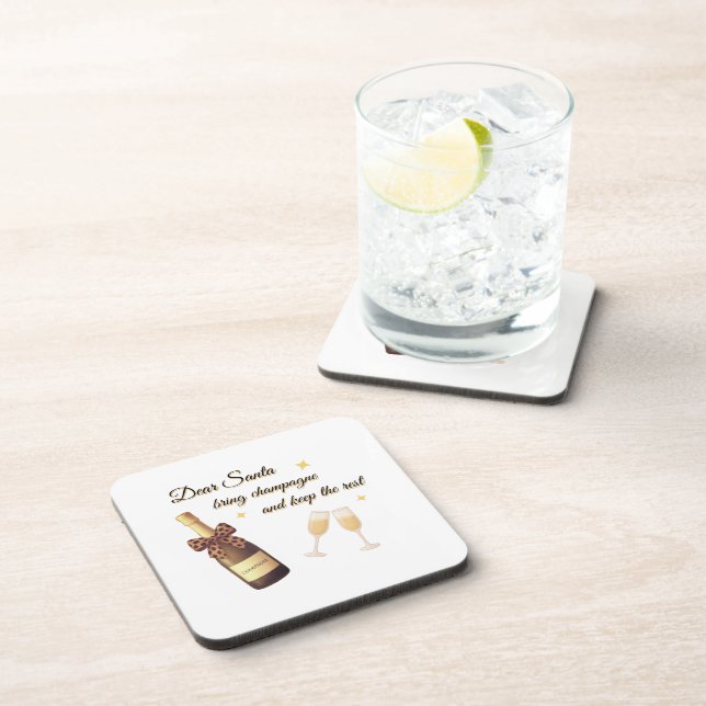 Dear Santa Champagne Design Getränkeuntersetzer (Rechte Seite)