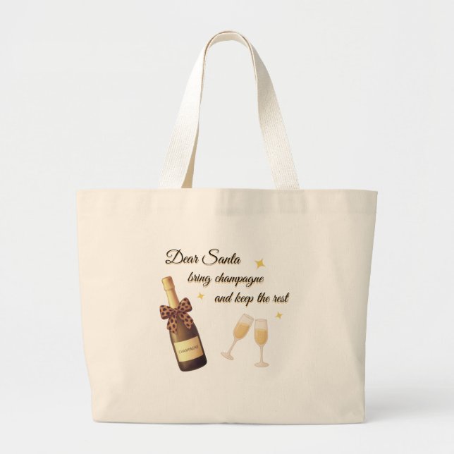 Dear Santa Champagne Design Jumbo Stoffbeutel (Vorne)