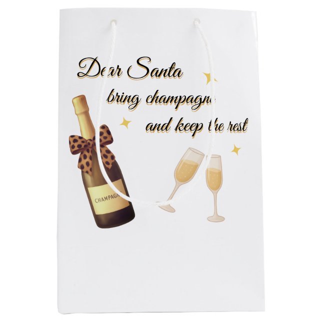 Dear Santa Champagne Design Mittlere Geschenktüte (Vorderseite)