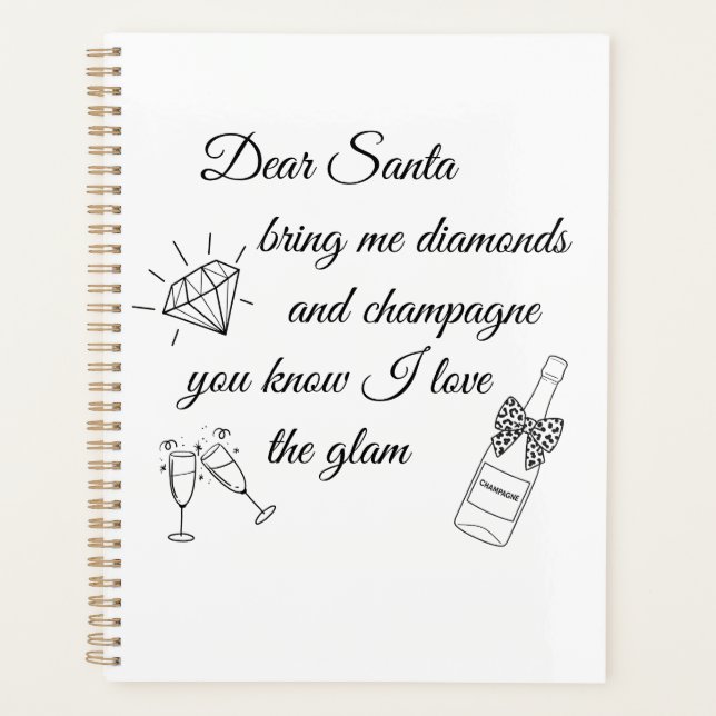 Dear Santa Champagne & Diamonds Line Art Design (Devant)