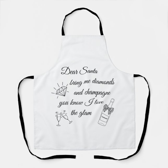 Dear Santa Champagne & Diamonds Line Art Design Schürze (Vorderseite)