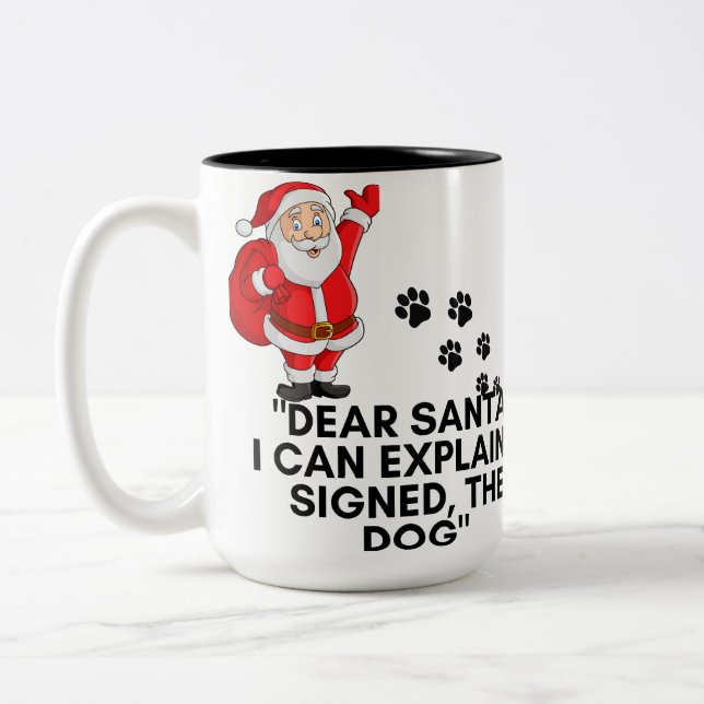 Dear Santa I Can Explain Funny Dog Christmas Mug Zweifarbige Tasse (Links)