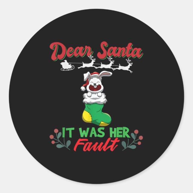 Dear Santa It Was Her Fault Siblings Matching Xmas Runder Aufkleber (Vorderseite)
