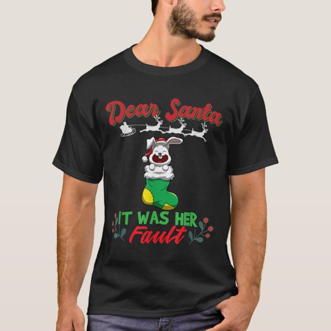 Dear Santa It Was Her Fault Siblings Matching Xmas T-Shirt (Vorderseite)
