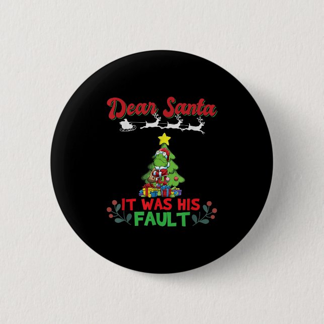 Dear Santa It Was His Fault Siblings Matching Xmas Button (Vorderseite)