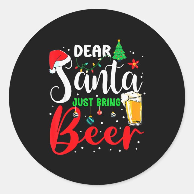 Dear Santa Just Bring Beer Christmas Pajamas Famil Runder Aufkleber (Vorderseite)