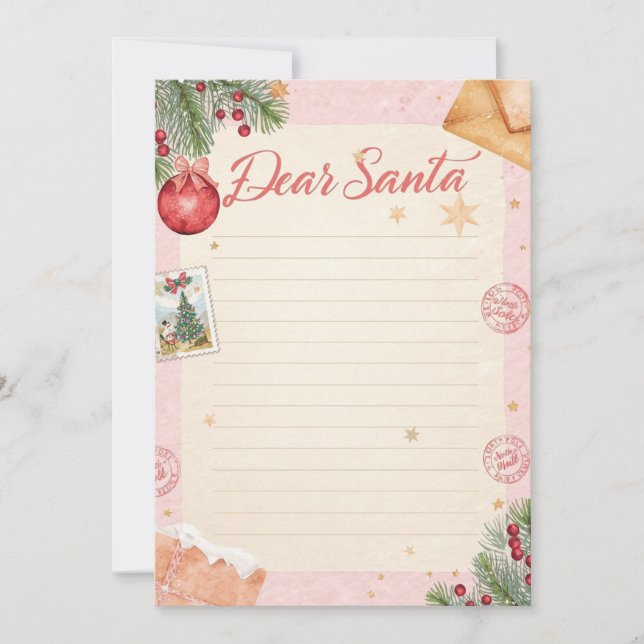  Dear Santa Letter Template | Pastel Pink & Gold Einladung (Vorderseite)