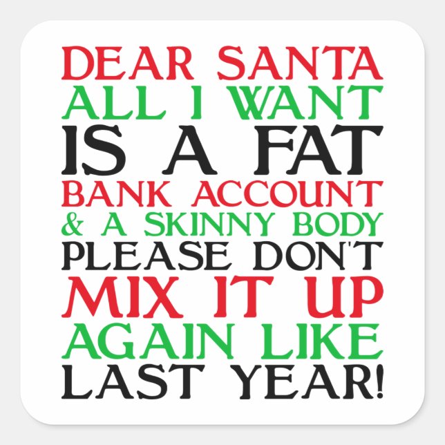 Dear Santa Quadratischer Aufkleber (Vorderseite)