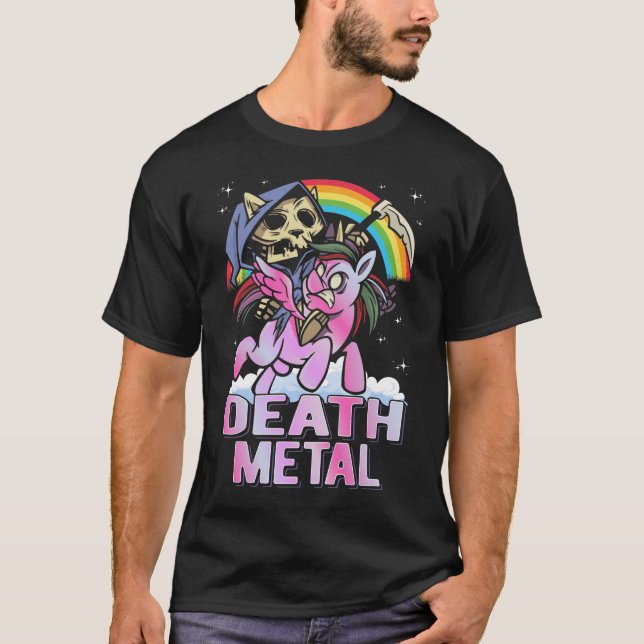 Death Metal Unicorn Sensenmann Rainbow T-Shirt (Vorderseite)