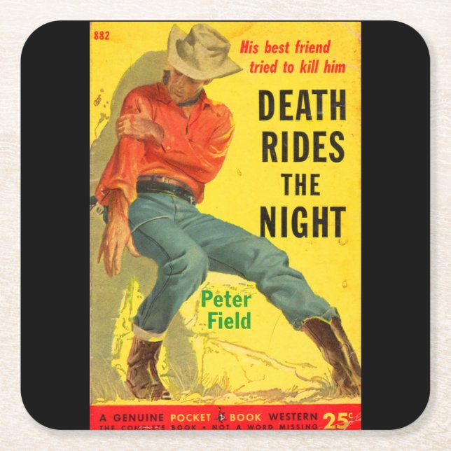 Death Rides The Night Western Buchcover Rechteckiger Pappuntersetzer (Vorderseite)