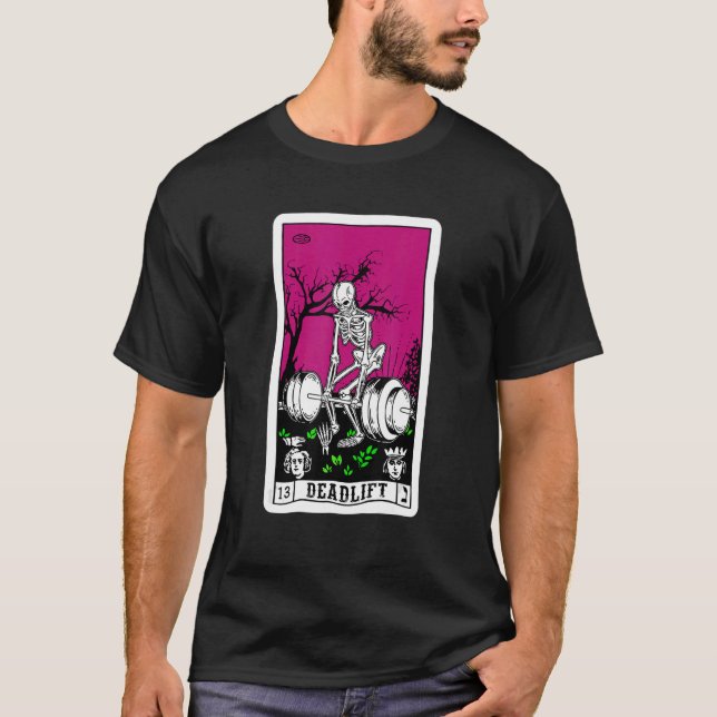 Death Tarot Card Gym Deadlifts Workout Occult Ske T-Shirt (Vorderseite)