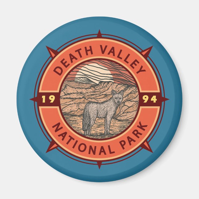 Death Valley National Park Coyote Retro Compass Magnet (Vorne)