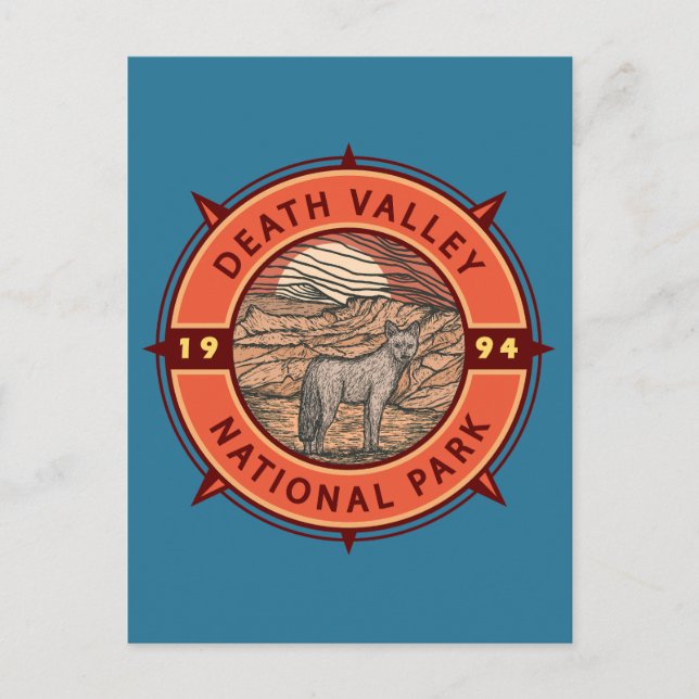 Death Valley National Park Coyote Retro Compass Postkarte (Vorderseite)