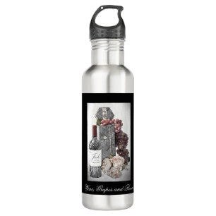 D'eau Bouteille à vin avec support, raisins et Roses