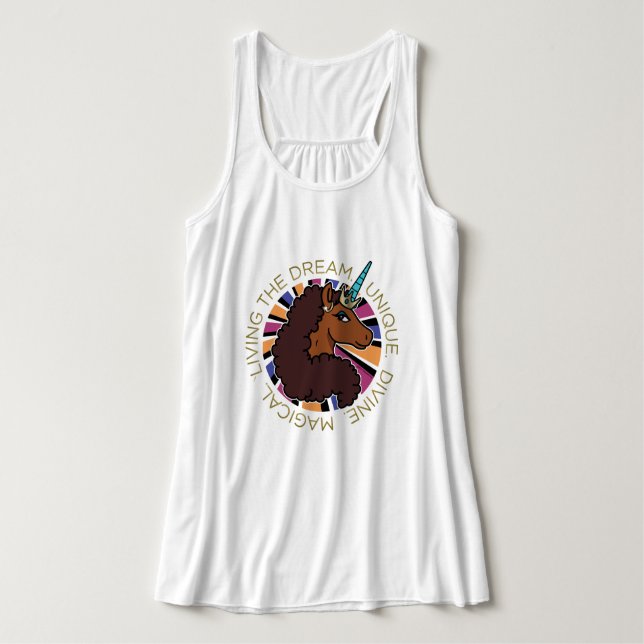 Débardeur Afro Unicorn Living the Dream Design (Design devant)