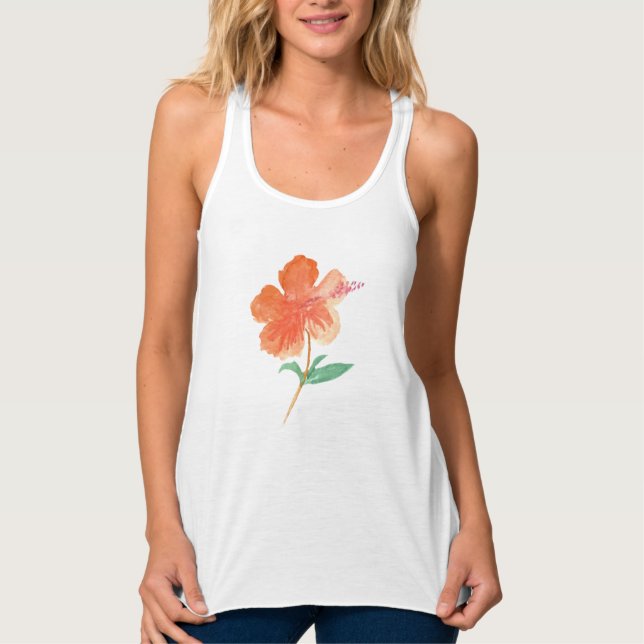 Débardeur Aquarelle Hibiscus Botanique Floral Orange (Devant)