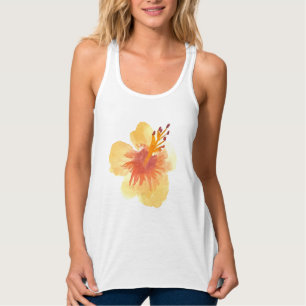 Débardeur Aquarelle Hibiscus Jaune Orange Floral Tropical