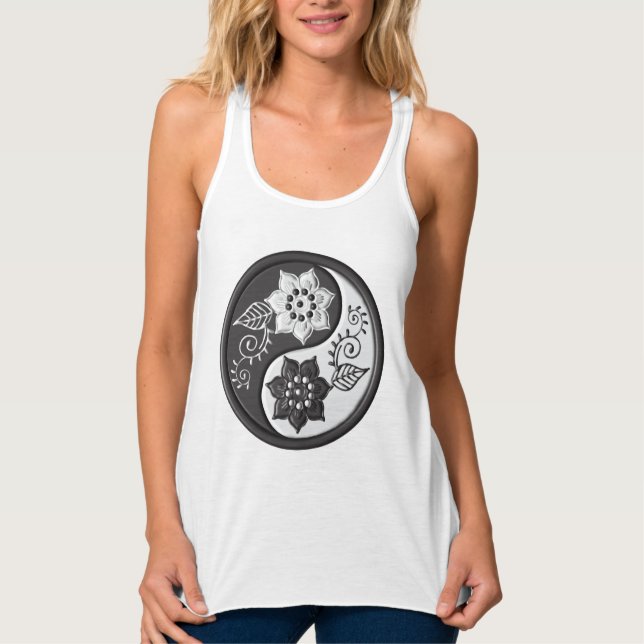 Débardeur Black and Silver Floral Yin Yang (Devant)