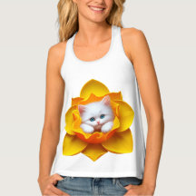 "Charming White Kitten in Yellow Flower - Adorable
