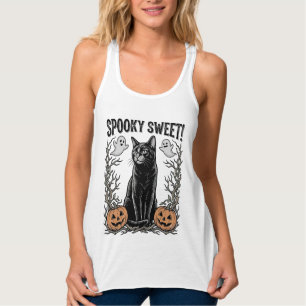 Débardeur Chemise avec gravure Halloween vintage de chat noi