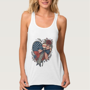 Débardeur Chemise Fleurie à Nœud Papillon Cœur Patriotique V