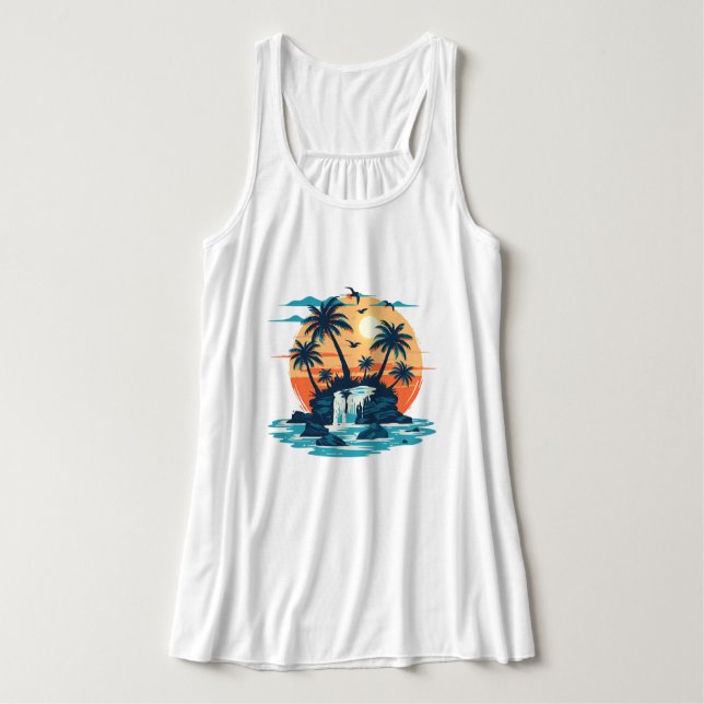 Débardeur Chemise graphique Tropical Sunset Waterfall (Design devant)
