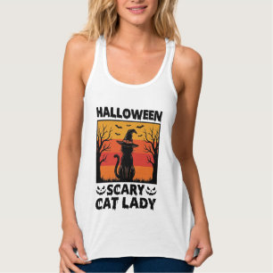 Débardeur Chemise Halloween Dame de chat effrayant Gravure V