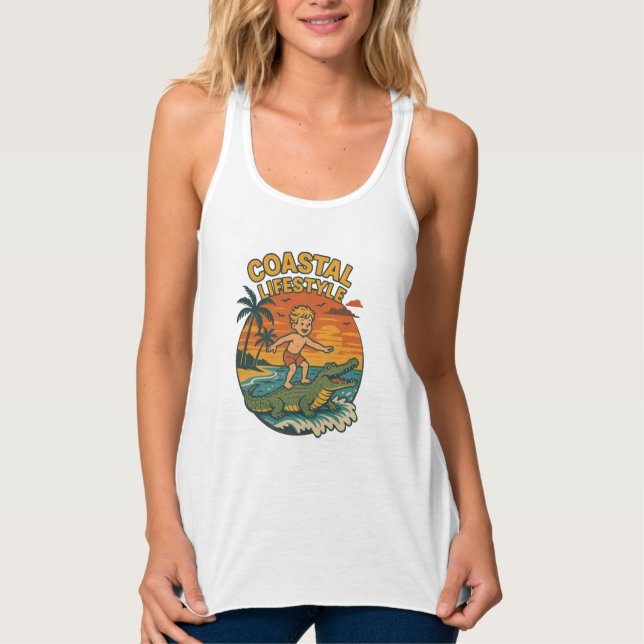 Débardeur Coastal Lifestyle Gator Surfing - Retro Surf Beach (Devant)