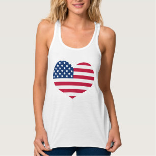 Débardeur Coeur mignon USA Drapeau patriotique rouge blanc e