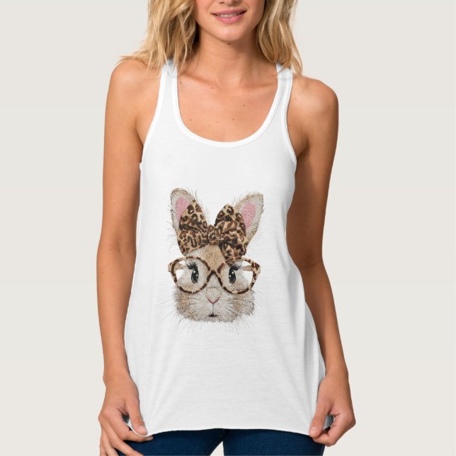 Débardeur Cute Bunny Rabbit Face Leopard Coquette Bow Glasse (Devant)