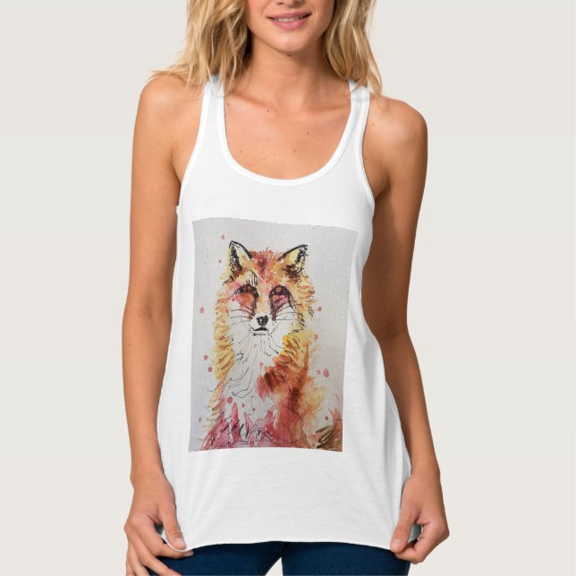 Débardeur Cute Red Fox Animal Aquarelle art Bois (Devant)