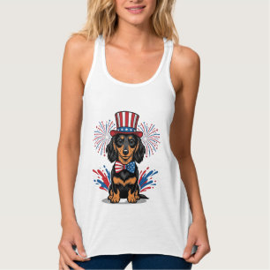 Débardeur Dachshund patriotique feux d'artifice art vectorie