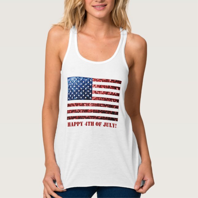 Débardeur États-Unis drapeau rouge bleu étincelles 4 juillet (Devant)