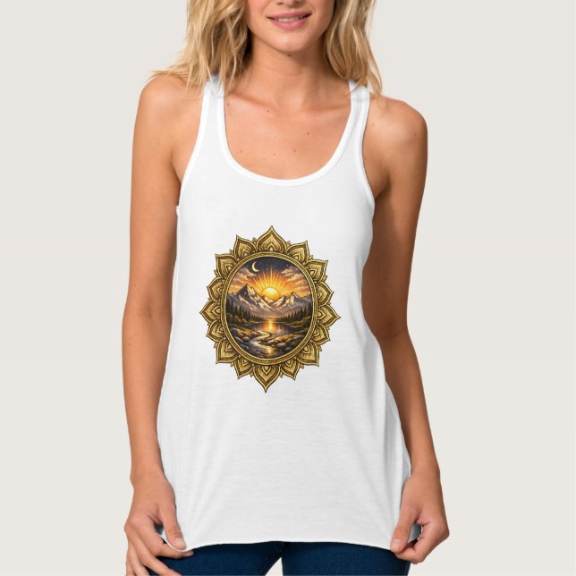 Débardeur Golden Boho Mandala Mountain Sunset | Boho Sun Art (Devant)
