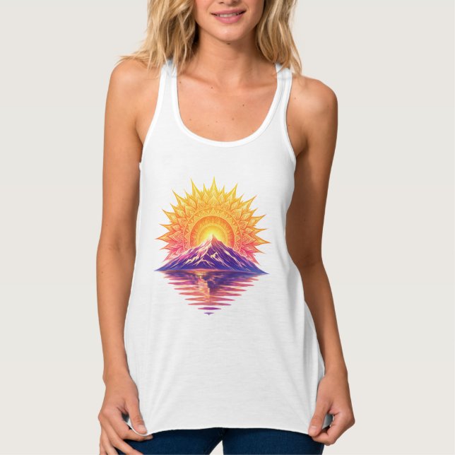 Débardeur Golden Boho Mandala Sun Mountain Sunset Reflection (Devant)