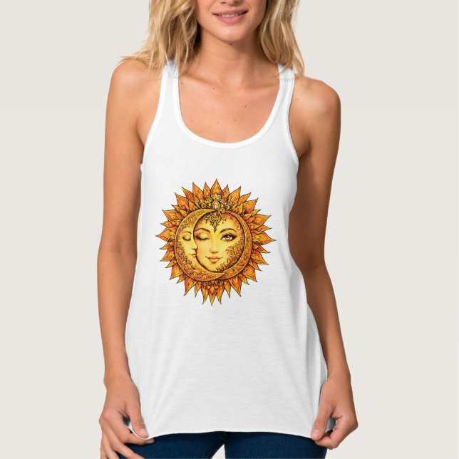 Débardeur Golden Sun Moon Boho Goddess | Celestial Mandala (Devant)