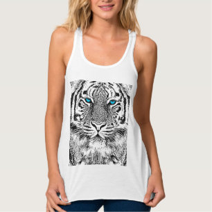Débardeur Graphique de tigre noir et blanc aux yeux bleus