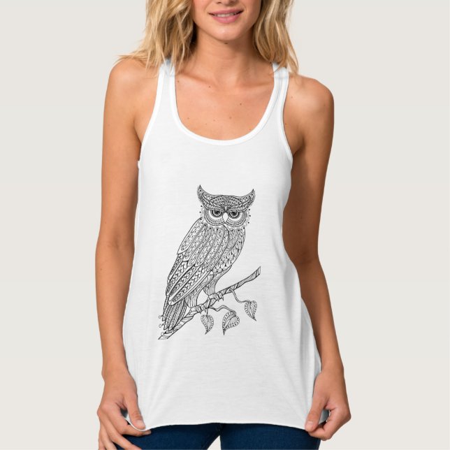 Débardeur Hibou magique inspiré se reposant sur la branche (Devant)