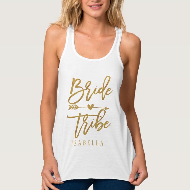Débardeur Mariée tribu fausse feuille d'or cadeau de servant (Devant)