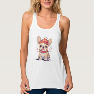Débardeur Mignonne Bulldog français avec casquette et foular