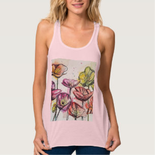 Débardeur Motif floral de coquelicot rouge Art aquarelle Fle