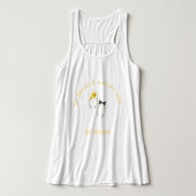 Débardeur Mr & Mrs Flip Flops Plage Hibiscus Jaune Mariage (Design devant)