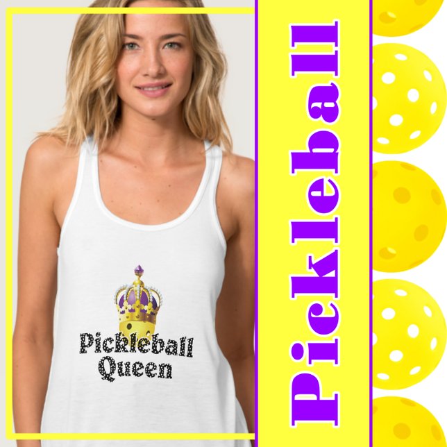 Débardeur Pickleball Queen, Balle Jaune Violet, Couronne Or (pickleball queen yellow pickleball in gold crown with purple.)