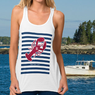 Débardeur Rayure blanche bleue de monogramme rouge nautique