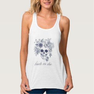 Débardeur T-Shirt à crâne Roses Bleues Bride or Die