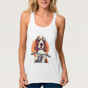 Débardeur T-shirt cool de basset hound motard en dessin anim