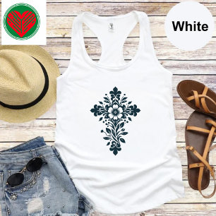 Débardeur T-shirt de la foi chrétienne de la croix florale