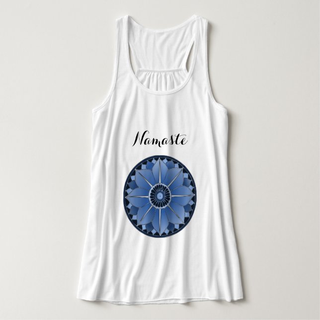 Débardeur Yoga bleu Namaste Typographie Mandala Lotus Custom (Design devant)