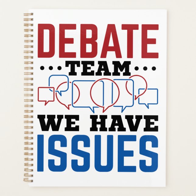 Debattierteam wir haben Fragen lustige Debattierer Planer (Vorderseite)