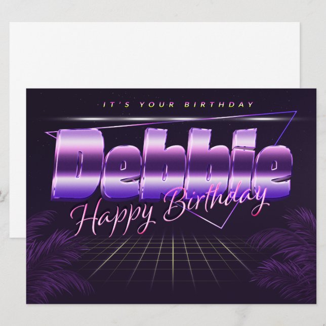 Debbie Nom Prénom carte rétro lilas Anniversaire (Devant / Derrière)